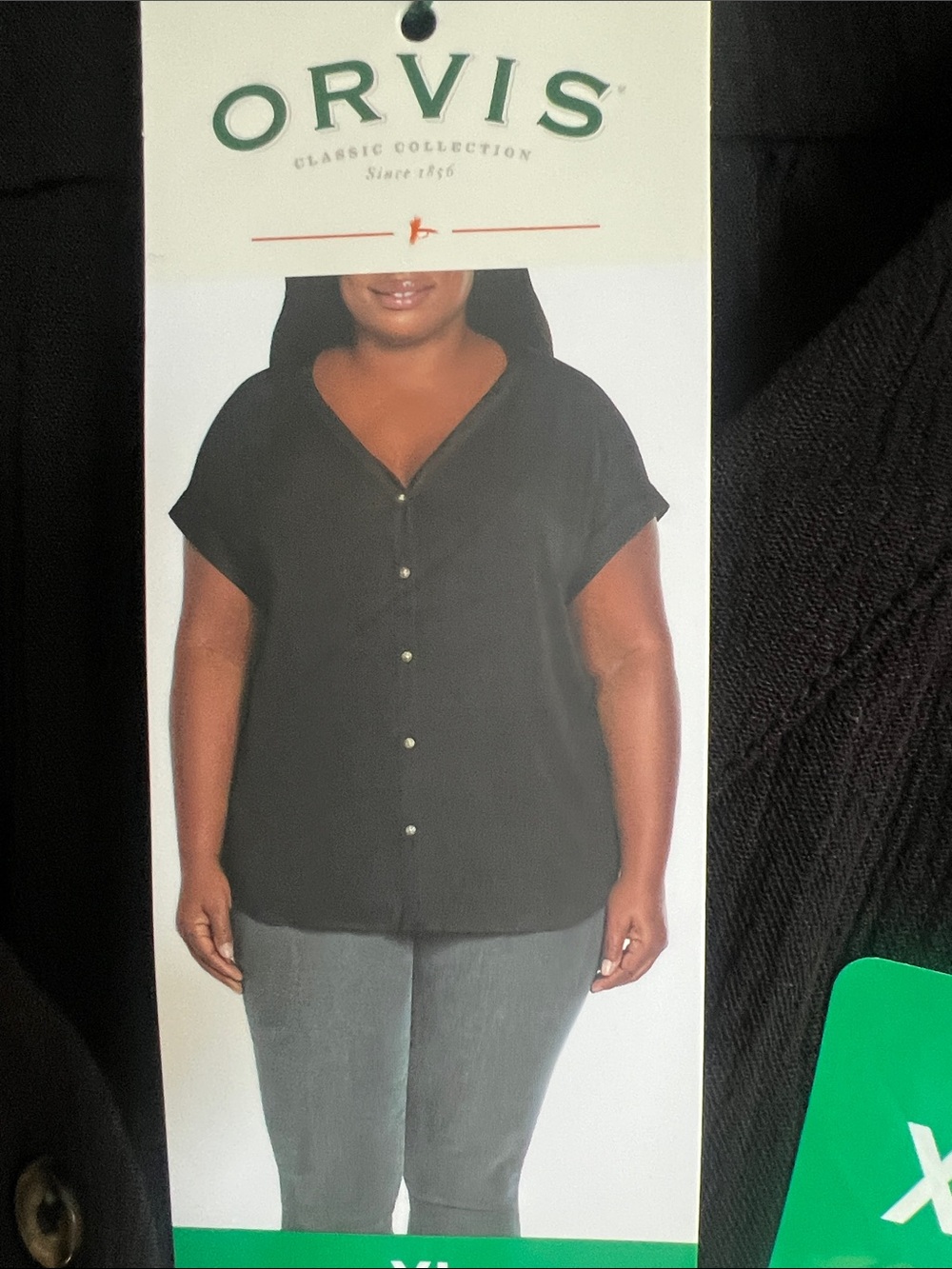 Orvis Black Short-Sleeve Button-Front V-Neck Top